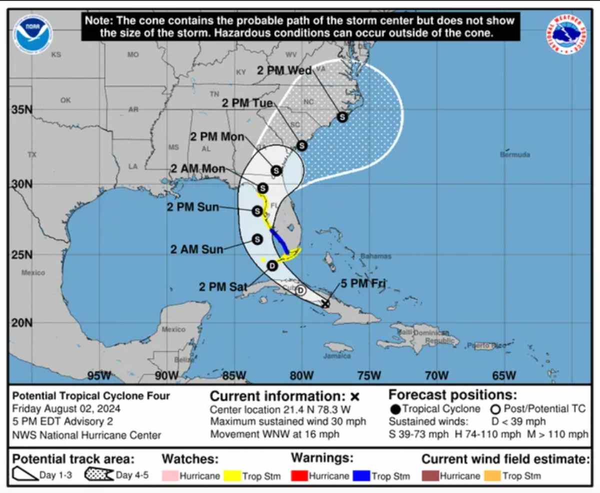 Forecasting the path and affected area of ​​storm No. 4 Debby. Image: