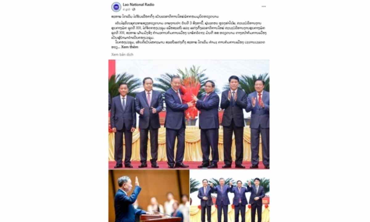 Tin đồng chí Tô Lâm được bầu giữ chức Tổng Bí thư được đăng trên ấn phẩm điện tử Đài Phát thanh Quốc gia Lào. Ảnh: TTXVN
