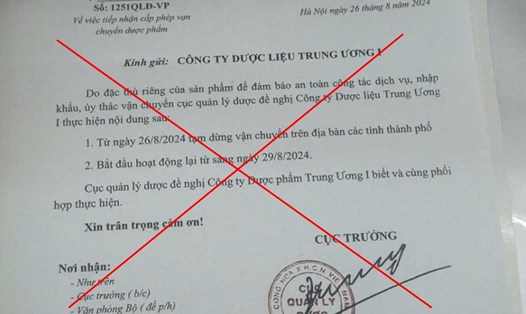 Công văn của Cục Quản lý Dược bị giả mạo. Ảnh: Cục Quản lý Dược