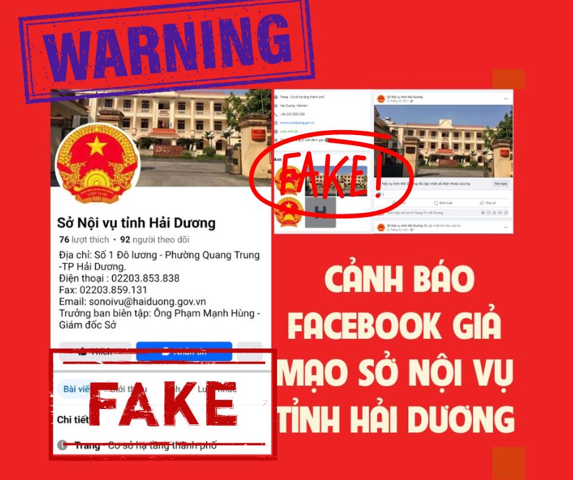 Hình ảnh trang fakebook giả mạo Sở Nội vụ tỉnh Hải Dương. Ảnh: Sở nội vụ Hải Dương