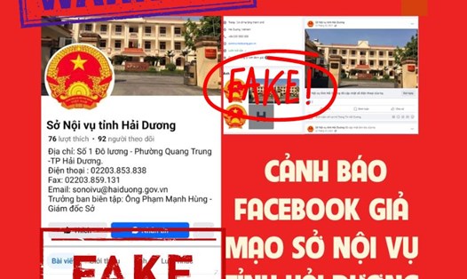 Hình ảnh trang fakebook giả mạo Sở Nội vụ tỉnh Hải Dương. Ảnh: Sở nội vụ Hải Dương