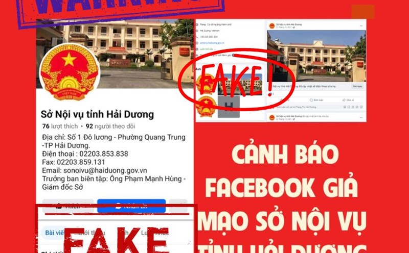 Hình ảnh trang fakebook giả mạo Sở Nội vụ tỉnh Hải Dương. Ảnh: Sở nội vụ Hải Dương