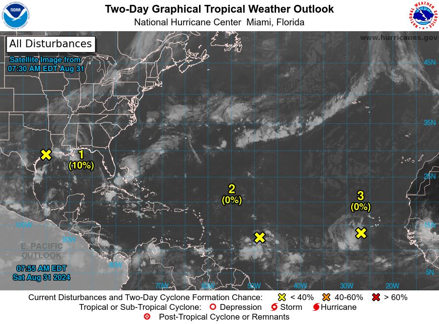 3 areas with potential for storm formation. Photo: NHC/NOAA