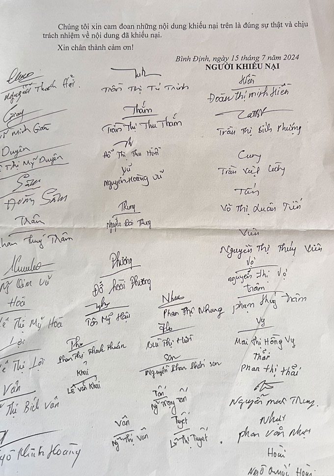 Đơn khiếu nại của người lao động FLC Quy Nhơn.