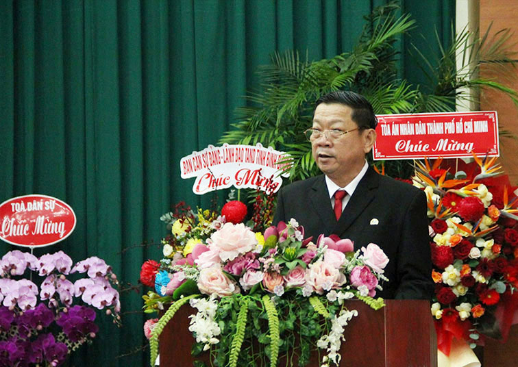 Tân Chánh án TAND Cấp cao tại TPHCM Trần Thanh Hoàng phát biểu sau khi nhận quyết định bổ nhiệm. Ảnh: VGP