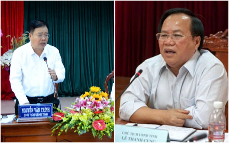 Ông Nguyễn Văn Trình (trái) và ông Lê Thanh Cung bị kỷ luật cảnh cáo. Ảnh: Cổng TTĐT Bình Dương