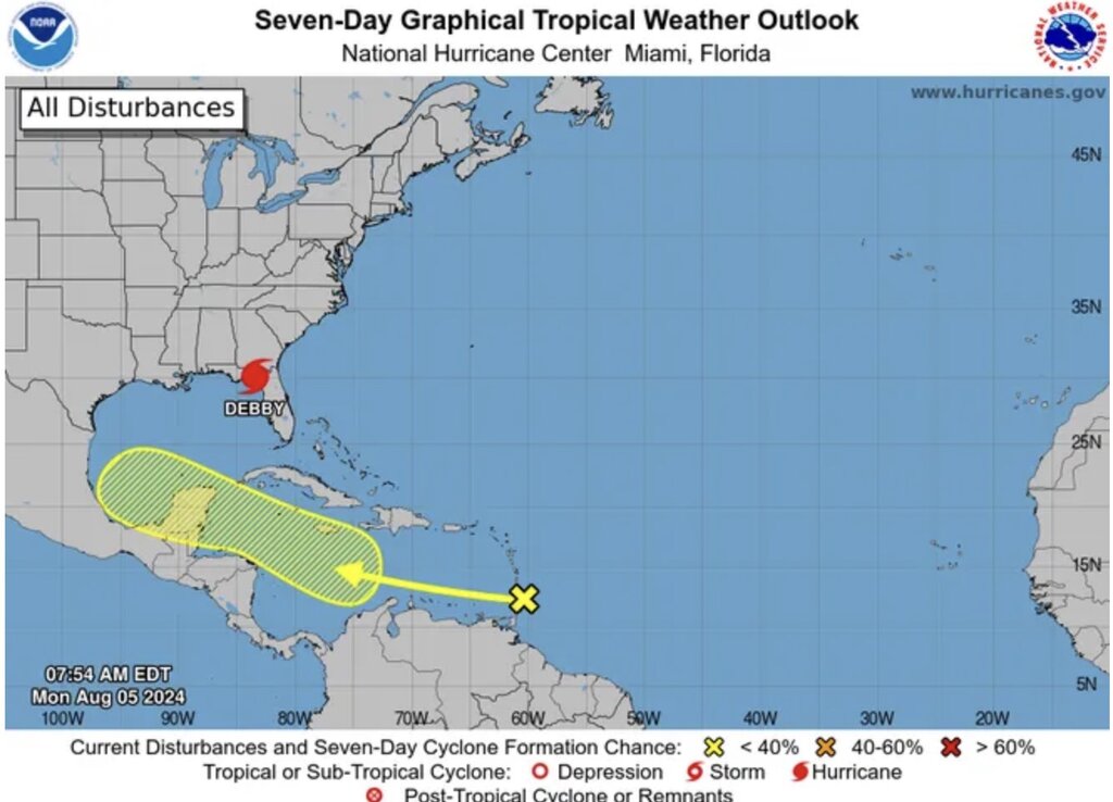 The new tropical depression following Storm No. 4 Debby is strengthening