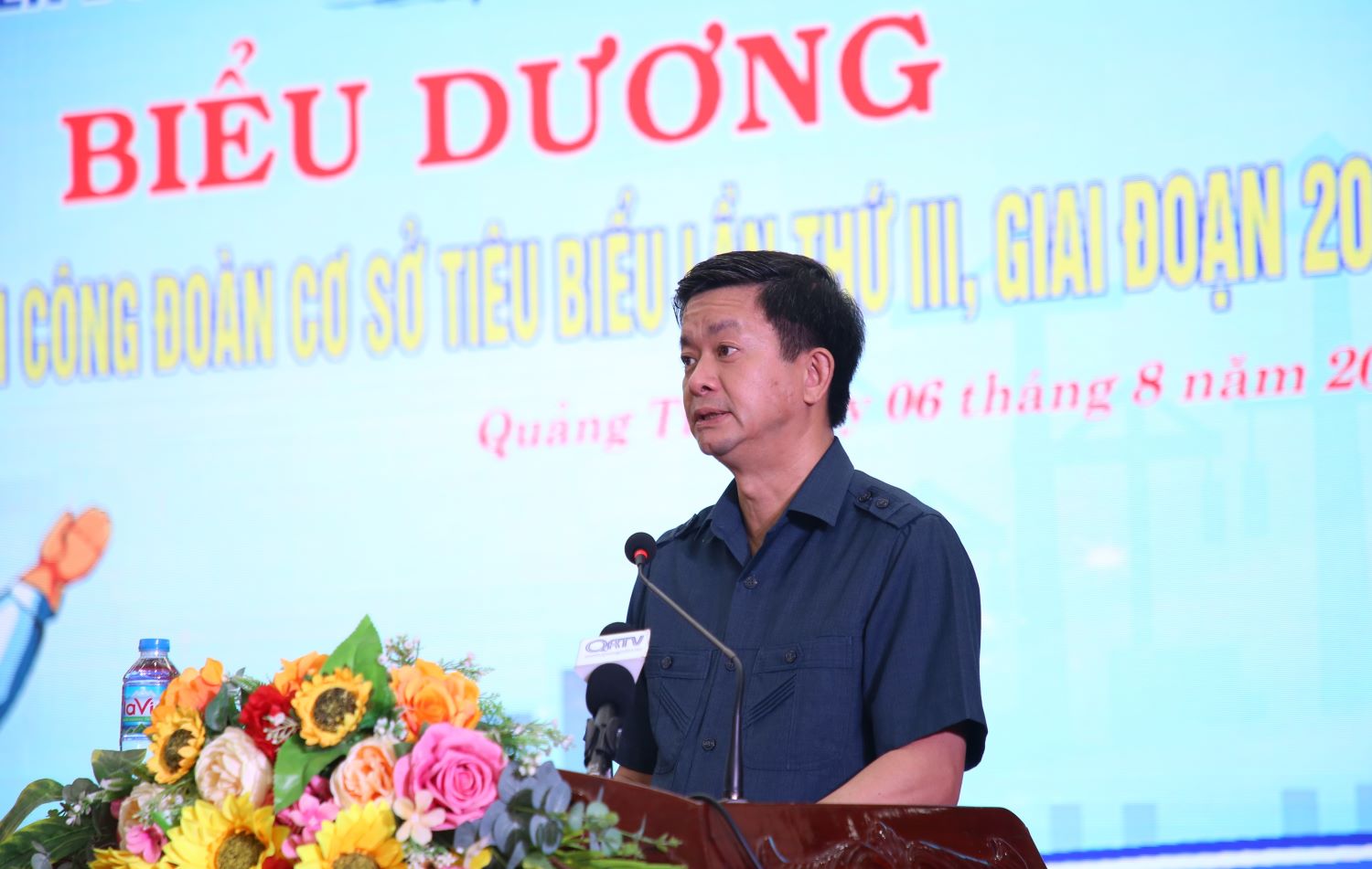 Secretary of Quang Tri Provincial Party Committee Le Quang Tung spoke at the ceremony. Photo: Hung Tho.