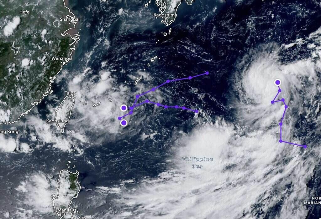 Three low-pressure systems are forming in the western Pacific, including two in the South China Sea. Photo: Zoom Earth