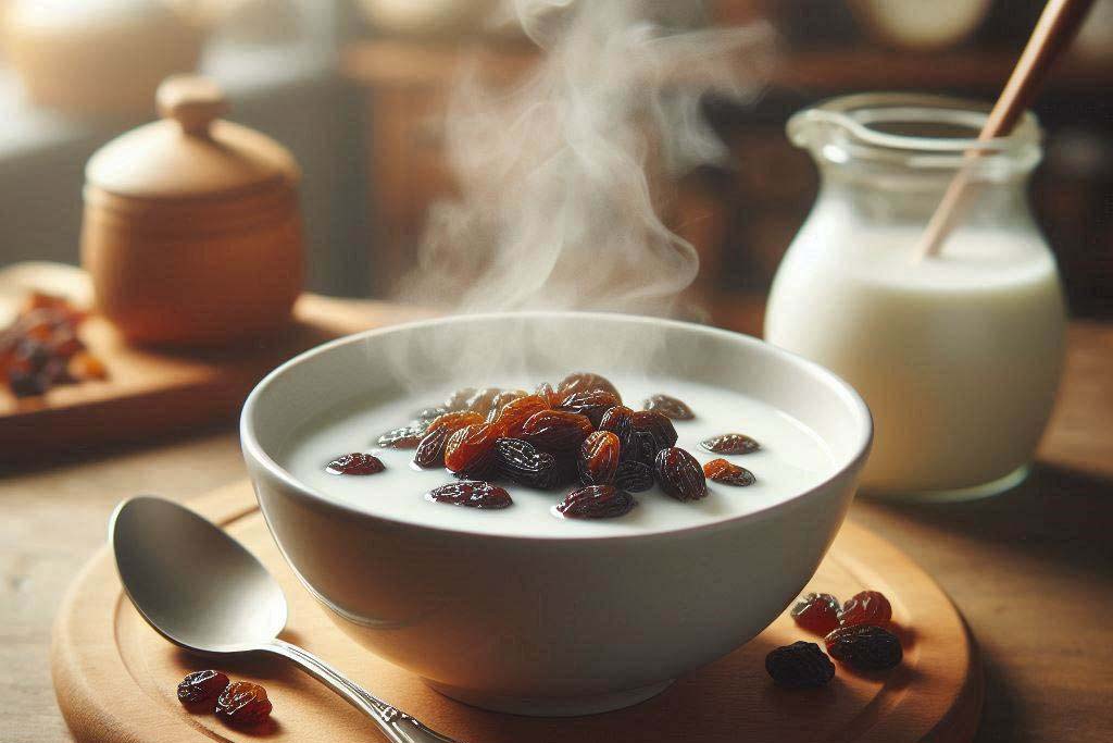 Nho khô ngâm với sữa là sự kết hợp lành mạnh, tốt cho nam giới. Ảnh: AI - Ngọc Thùy