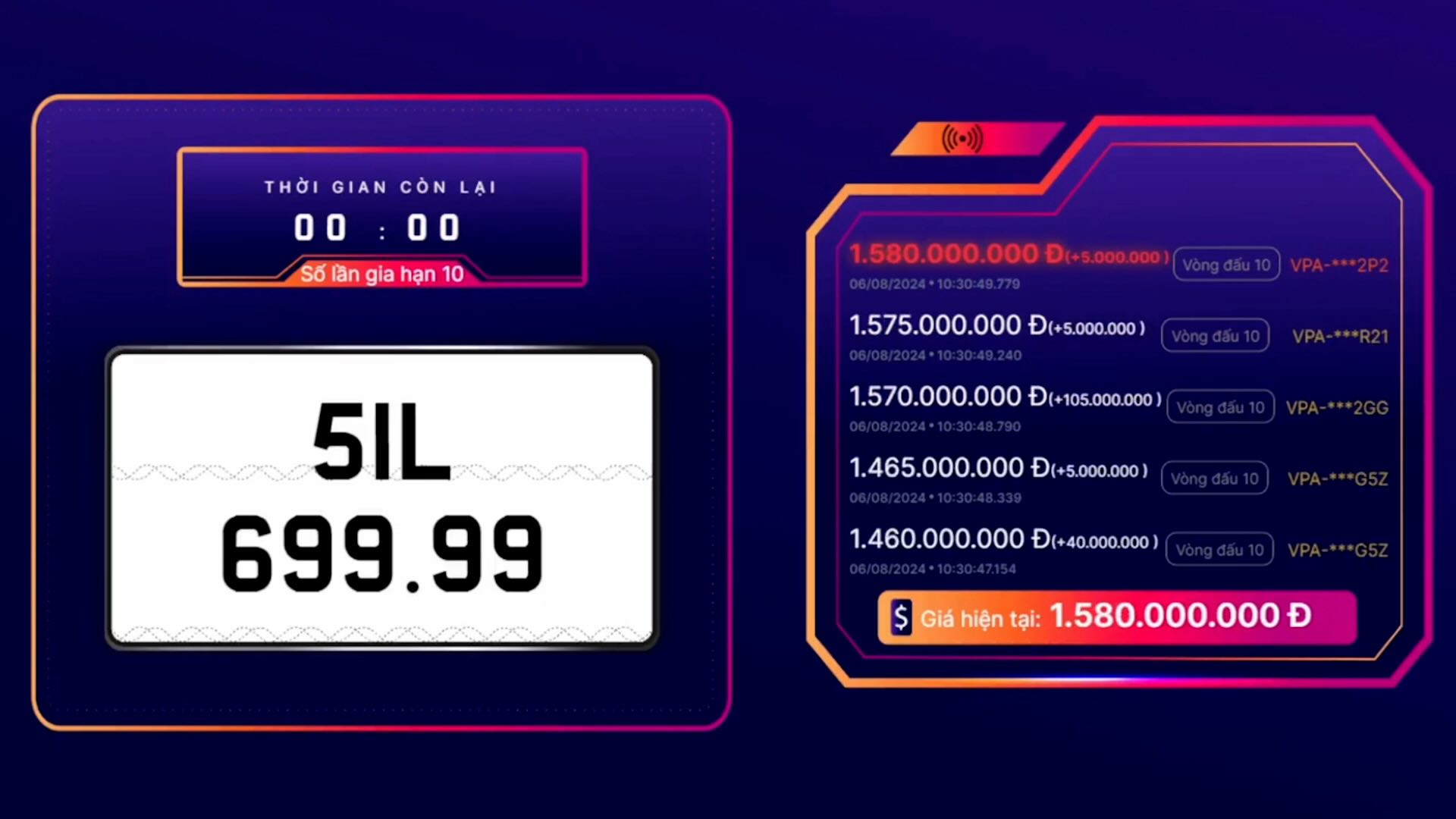 Siêu biển số tứ quý 9 mang về giá khủng phiên sáng 6.8