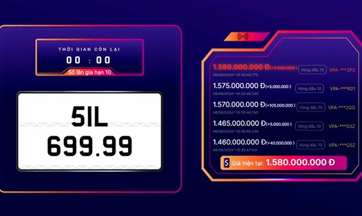 Siêu biển số tứ quý 9 mang về giá khủng phiên sáng 6.8