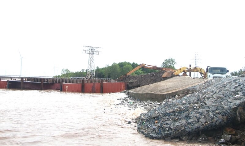 Many East Sea dike sections in landslide areas in Bac Lieu no longer have forests. Photo: Nhat Ho