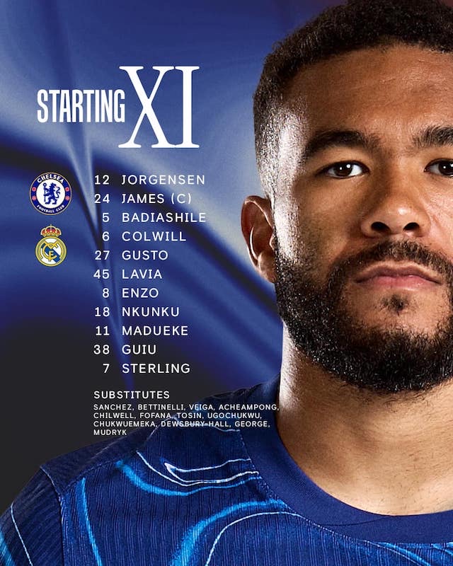 Chelsea's starting lineup. Photo: CFC