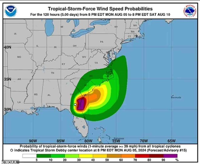 Storm number 4 Debby officially made landfall causing severe consequences. Photo: NOAA