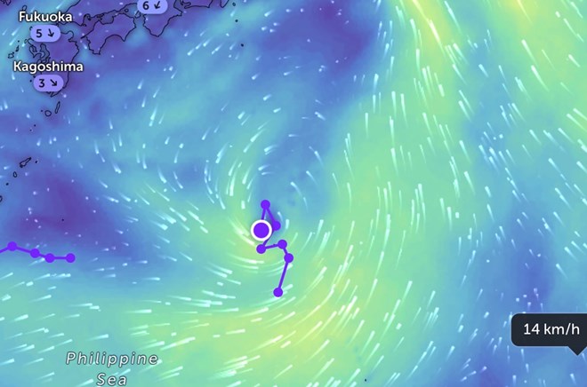 A tropical depression near the South China Sea is forecasted to intensify into a typhoon tonight. Image: Zoom Earth