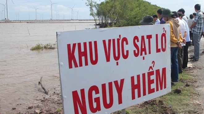 Khu vực sạt lở đê biển Đông tỉnh Bạc Liêu. Ảnh: Nhật Hồ