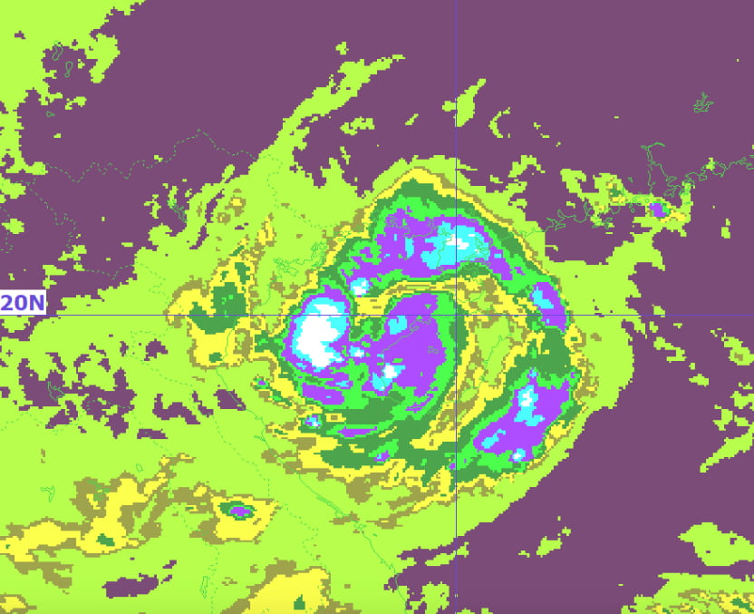 Ảnh mây vệ tinh bão số 2 lúc 7h ngày 22.7. Ảnh: Trung tâm Dự báo Khí tượng Thủy văn Quốc gia