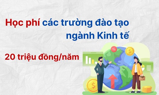 Nhiều trường đại học đào tạo nhóm ngành Kinh tế có mức học phí từ 20 triệu đồng/năm học. Đồ họa: Anh Đức