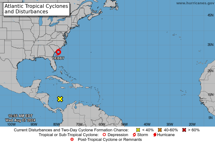 Current location of Tropical Storm 4 Debby. Image: NHC