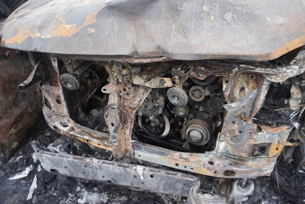 Scene of vehicles being completely burned after the collision.