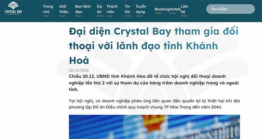 Bài viết trên website Tập đoàn Crystal Bay sao chép, cắt gọt thông tin trên Báo Lao Động. Ảnh: Chụp màn hình