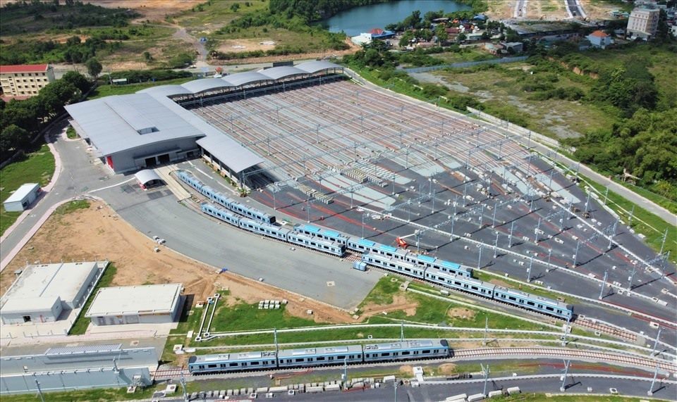 Các đoàn tàu Metro số 1 tại Depot Long Bình (TP Thủ Đức). Ảnh: Anh Tú