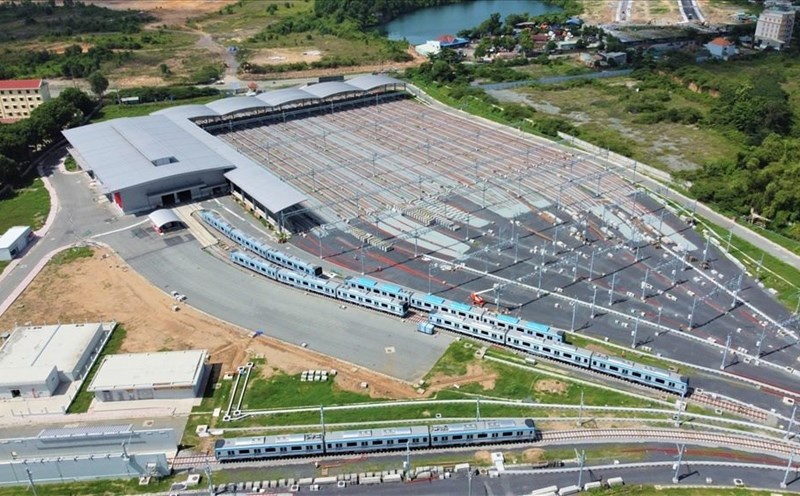 Các đoàn tàu Metro số 1 tại Depot Long Bình (TP Thủ Đức). Ảnh: Anh Tú
