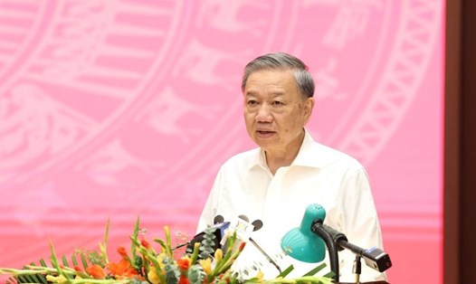 Tổng Bí thư, Chủ tịch nước Tô Lâm phát biểu tại cuộc làm việc với Hà Nội. Ảnh: VGP