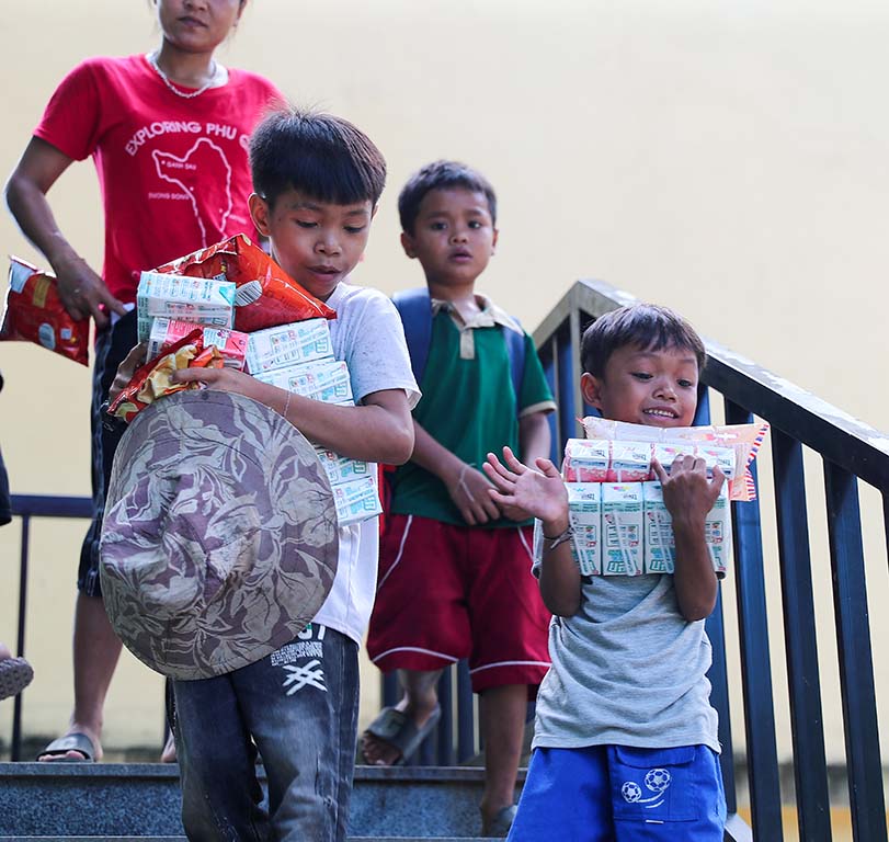 The joy is evident on the faces of the children.