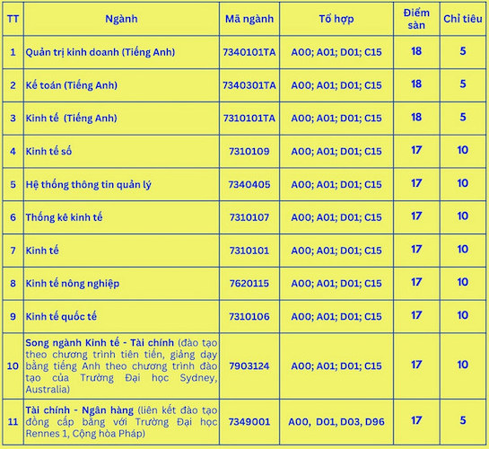 Additional admission criteria for University of Economics - Hue University in 2024