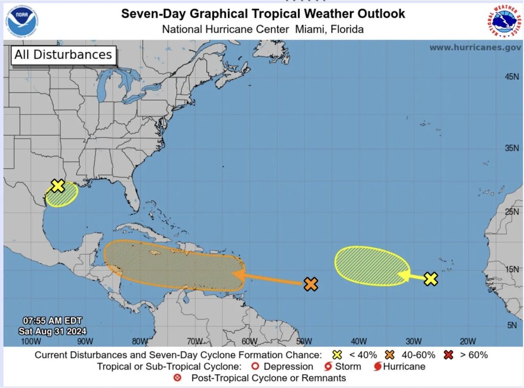 Forecast of the development of 3 low pressures. Photo: NHC/NOAA