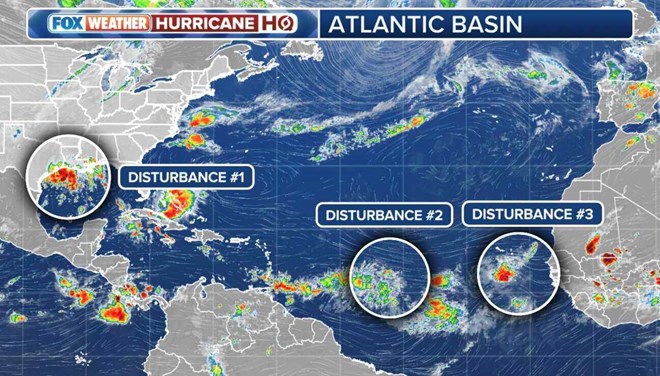 Three low pressure systems appeared simultaneously in the Atlantic Ocean. Photo: Fox Weather