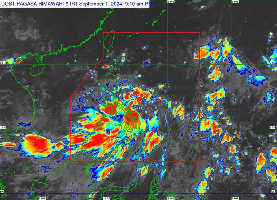Vùng áp thấp nằm ở phía đông Đông Visayas đã phát triển thành áp thấp nhiệt đới vào lúc 8h sáng 1.9, được đặt tên là Enteng. Ảnh: PAGASA