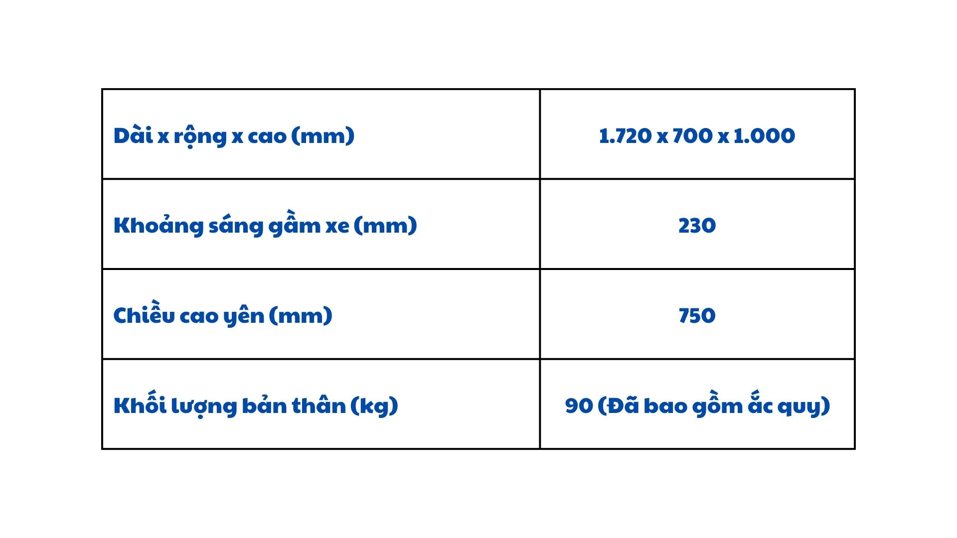 Một vài thông số về kích thước xe máy điện DK Roma Lite S. 