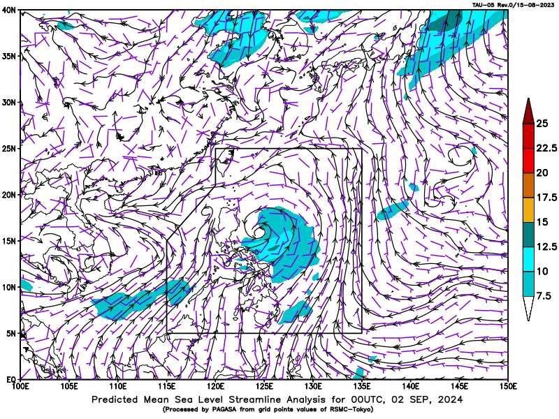 Dự báo gió bề mặt nước biển ngày 2.9.2024. Ảnh: PAGASA