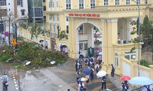 Trường THPT Hòn Gai, TP Hạ Long, tỉnh Quảng Ninh sáng 10.9 đón học sinh trở lại trường. Ảnh: Nguyễn Hùng