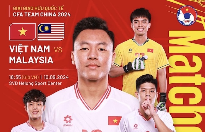 U22 Việt Nam gặp U22 Malaysia tại giải giao hữu CFA Team China 2024. Ảnh: VFF