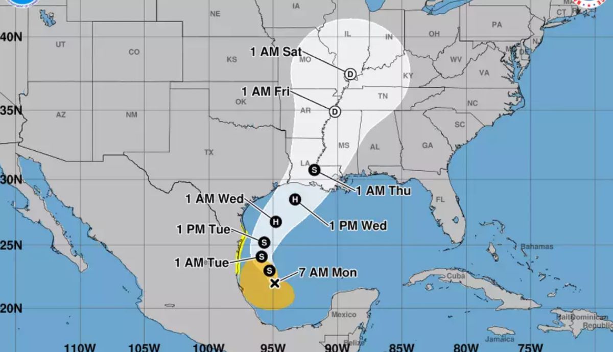 Dự báo đường đi của bão số 6 Francine. Ảnh: NOAA