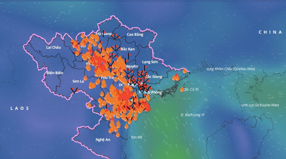 Các khu vực mưa, ngập được cập nhật trên Hệ thống giám sát thiên tại Việt Nam. Ảnh: Hệ thống giám sát thiên tai Việt Nam
