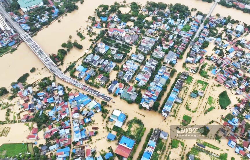 Nhiều khu vực tại Thái Nguyên đã ngập sâu trong nước lũ.