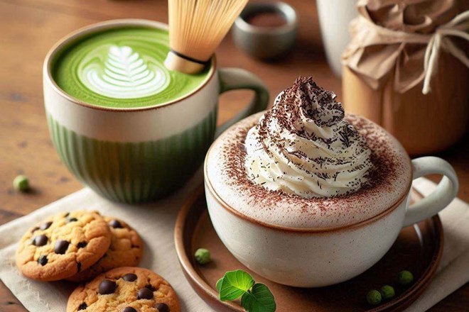 Lợi ích khi uống matcha thay thế cho cà phê. Ảnh: AI - Thiện Nhân