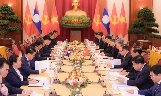 Tổng Bí thư, Chủ tịch nước Tô Lâm đã hội đàm với Tổng Bí thư, Chủ tịch nước Lào Thongloun Sisoulith. Ảnh: Hải Nguyễn