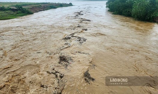 Nước lũ cuồn cuộn từ thượng nguồn đổ ra sông Hồng ngày 8.9.2024. Ảnh: Tô Công
