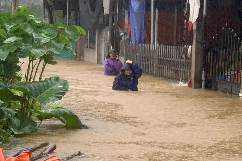 Nhiều nơi của huyện Bắc Hà, tỉnh Lào Cai ngập trong nước sau mưa lớn. Ảnh: Đinh Đại