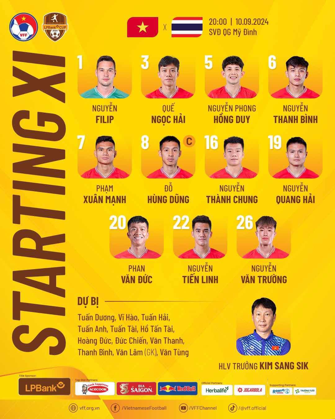 Vietnam team's starting lineup. Photo: VFF