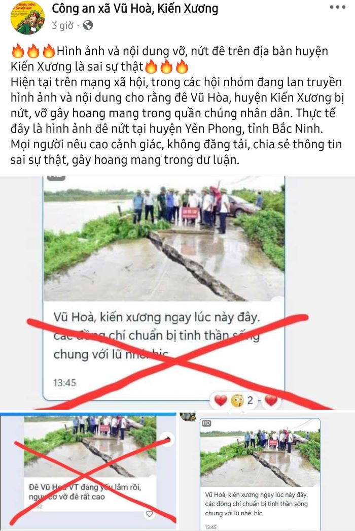 Trang Facebook của Công an xã Vũ Hòa, 