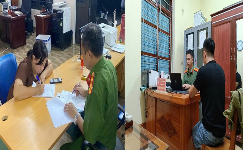 Các đối tượng Đoàn Như Quỳnh (trái) và Trần Doãn Luyện tại cơ quan Công an Lào Cai. Ảnh: Công an cung cấp