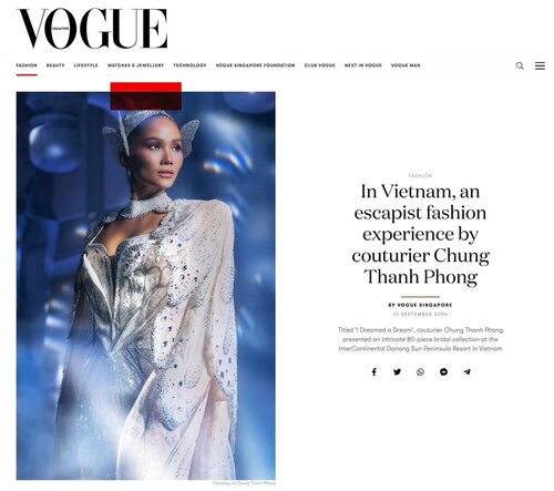 Vogue Singapore viết về show “I Dreamed A Dream” của Chung Thanh Phong kèm hình ảnh vedette - hoa hậu H'Hen Niê. Ảnh: NVCC