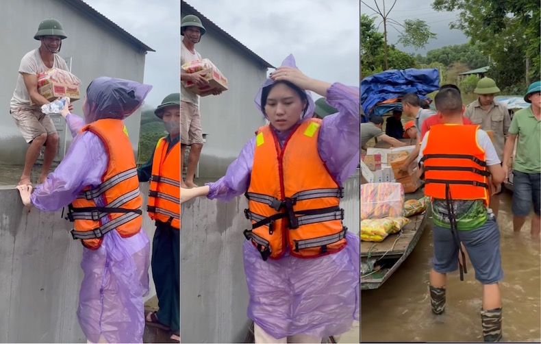 To Uyen - vo cau thu Thanh Trung truc tiep di ho tro nguoi dan vung lu Tuyen Quang. Anh: FBNV